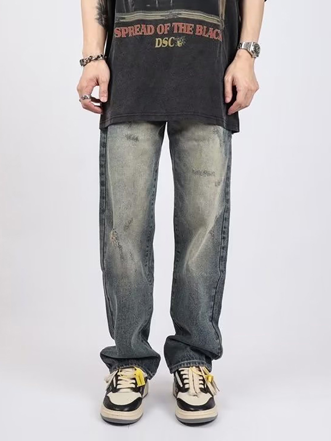 

StyleCast x Revolte Men Mildly Distressed Light Fade Jeans, Blue