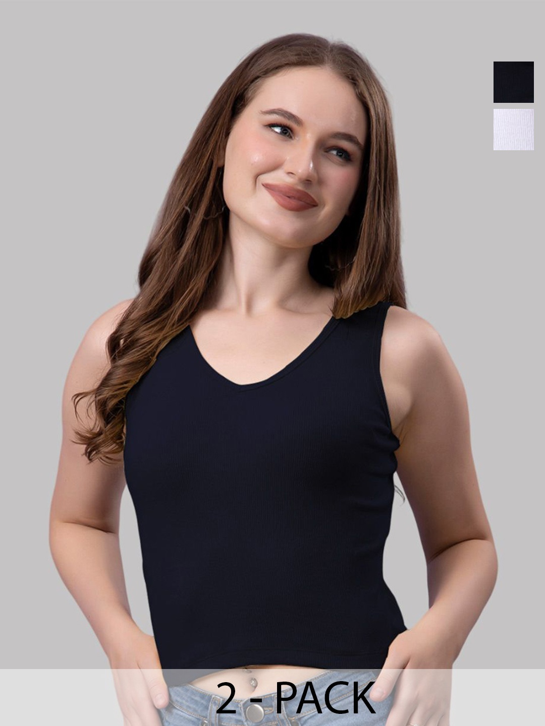 

Friskers Women Pack Of 2 Solid V-Neck Cotton Tops, White