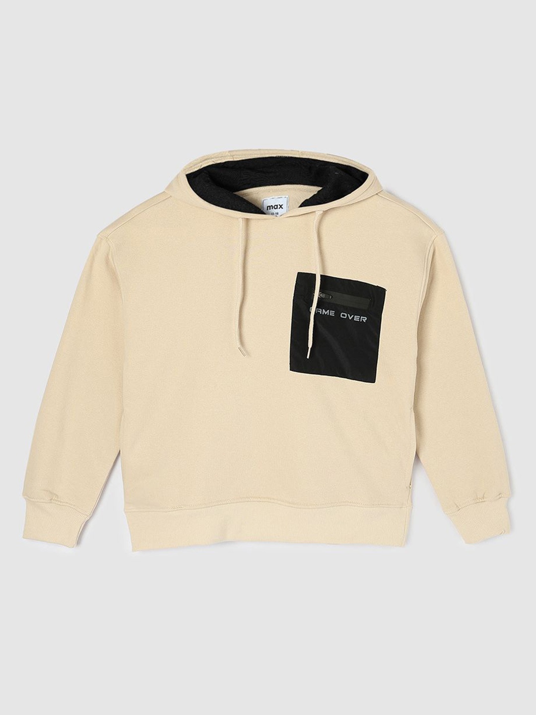 

max Boys Solid Hooded Pullover Ribbed Sweatshirt, Beige