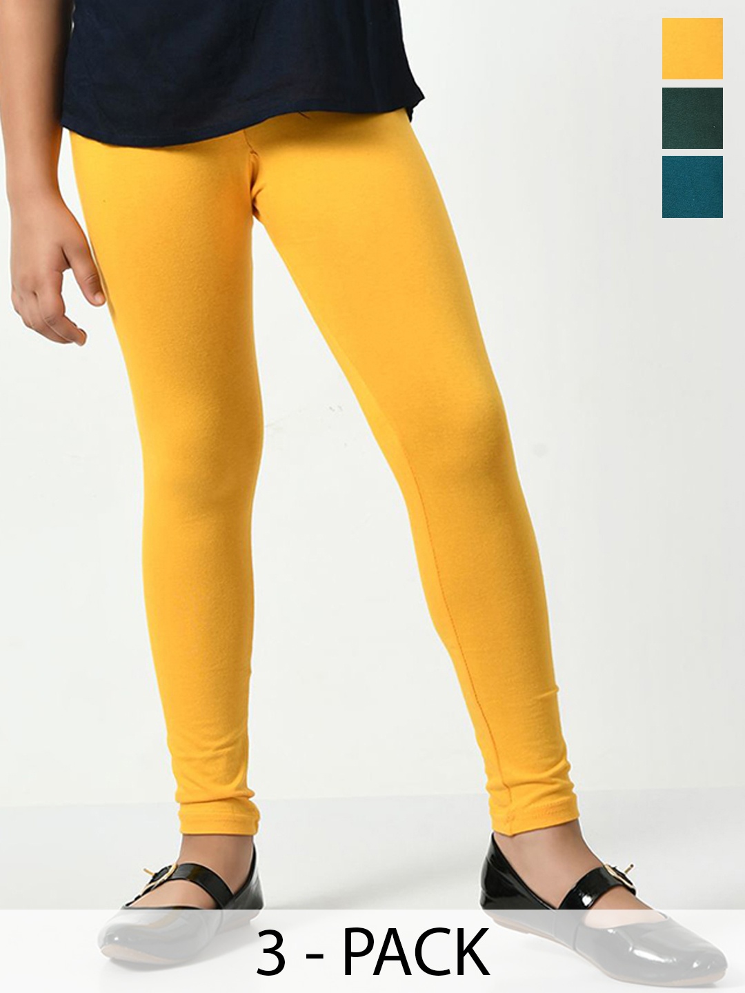 

KAYU Girls Pack Of 3 Ankle-Length Leggings, Yellow