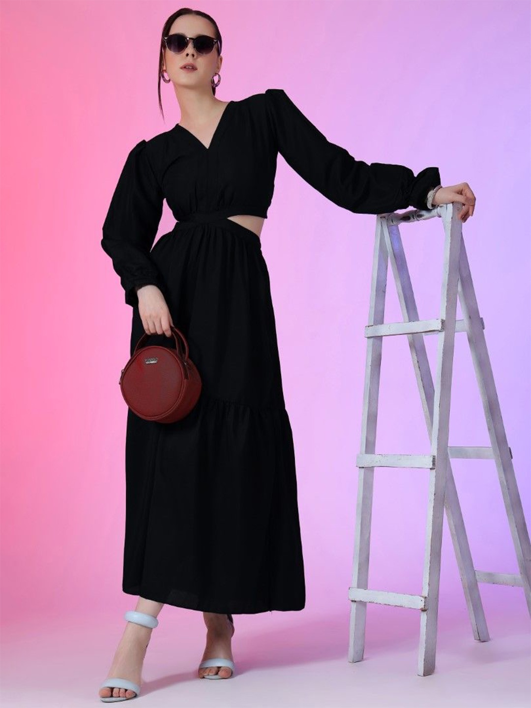 

Femvy Women Fit & Flare Maxi Dress, Black
