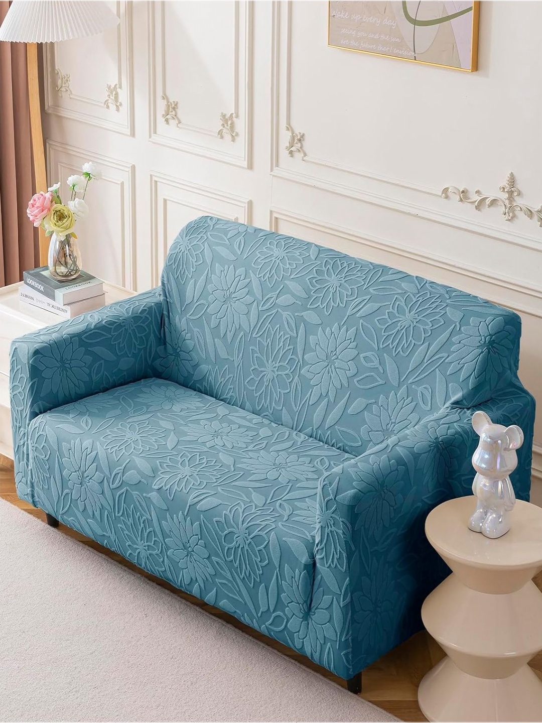 

HOUSE OF QUIRK Jacquard Soft Touching 5 Seater Sofa Cover, Blue