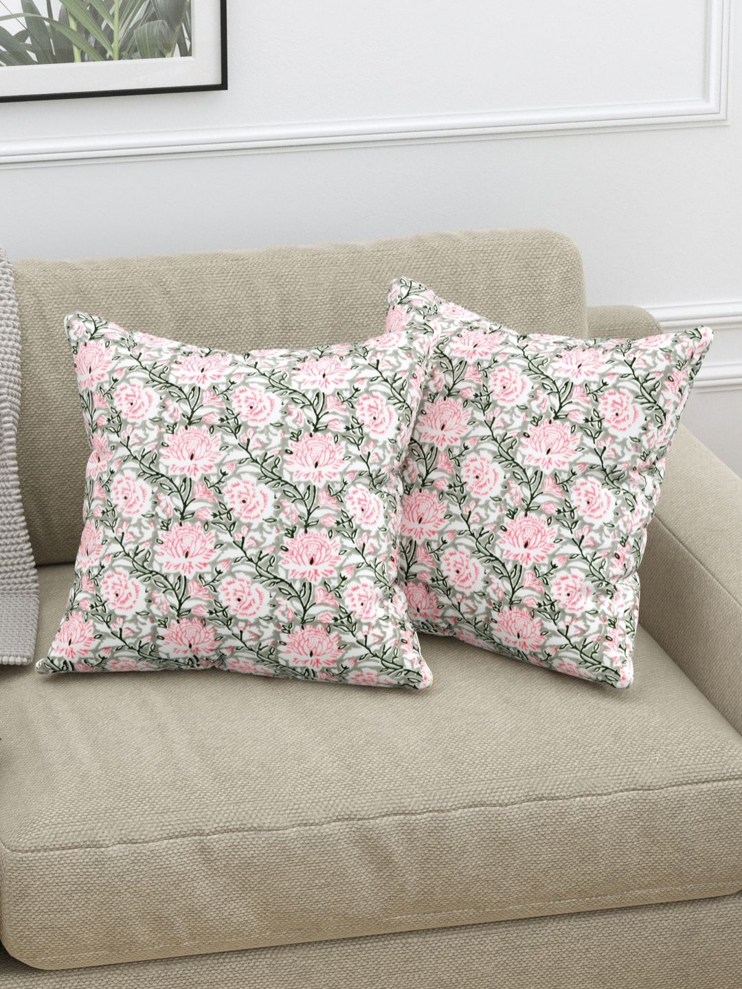 

Plarsh Comfort White & Pink Set of 5 Ethnic Motifs Square Cushion Covers