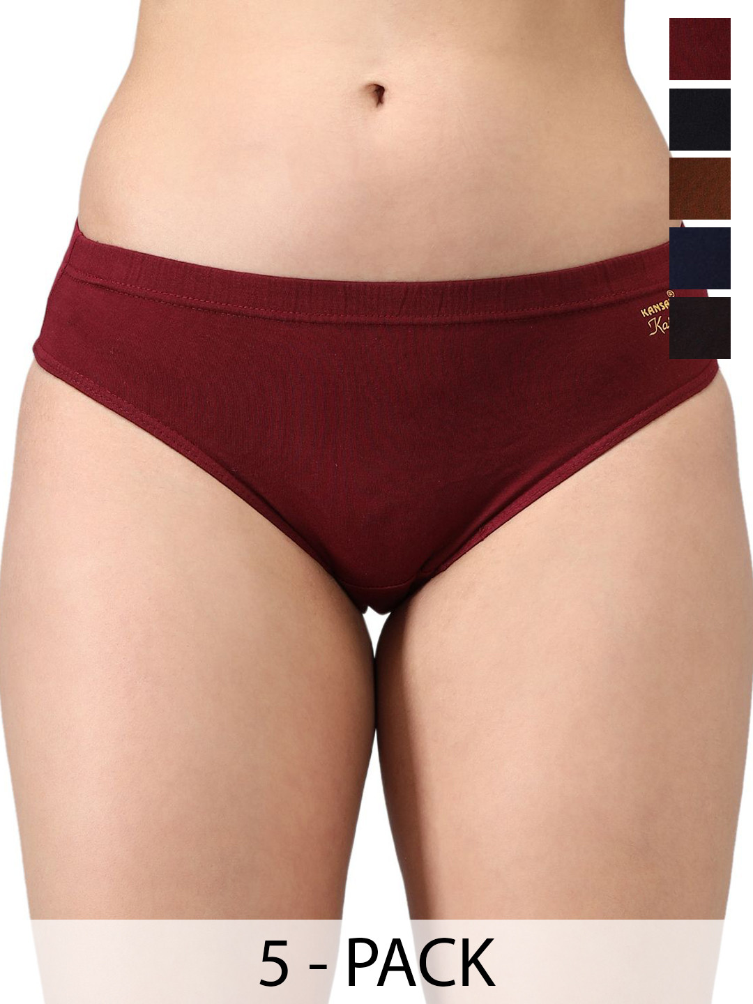 

KANSAL Pack Of 5 Cotton Low-Rise Hipster Brief, Black