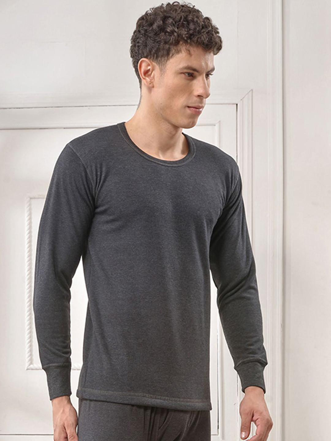 

INFERNO Men Round Neck Fleeced Thermal Vest, Black