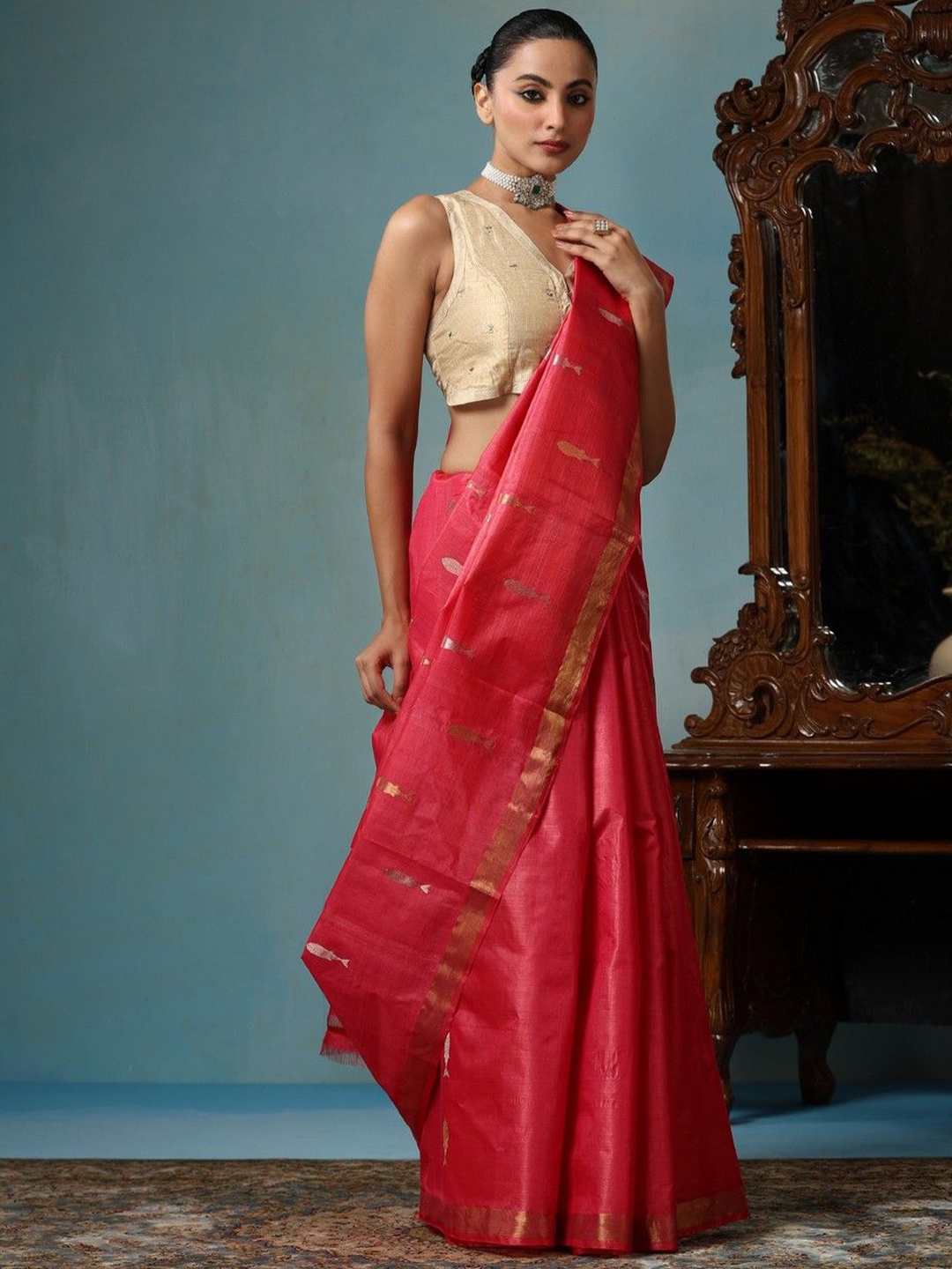 

DUSALA INDIA Women Woven Design Zari Saree, Pink