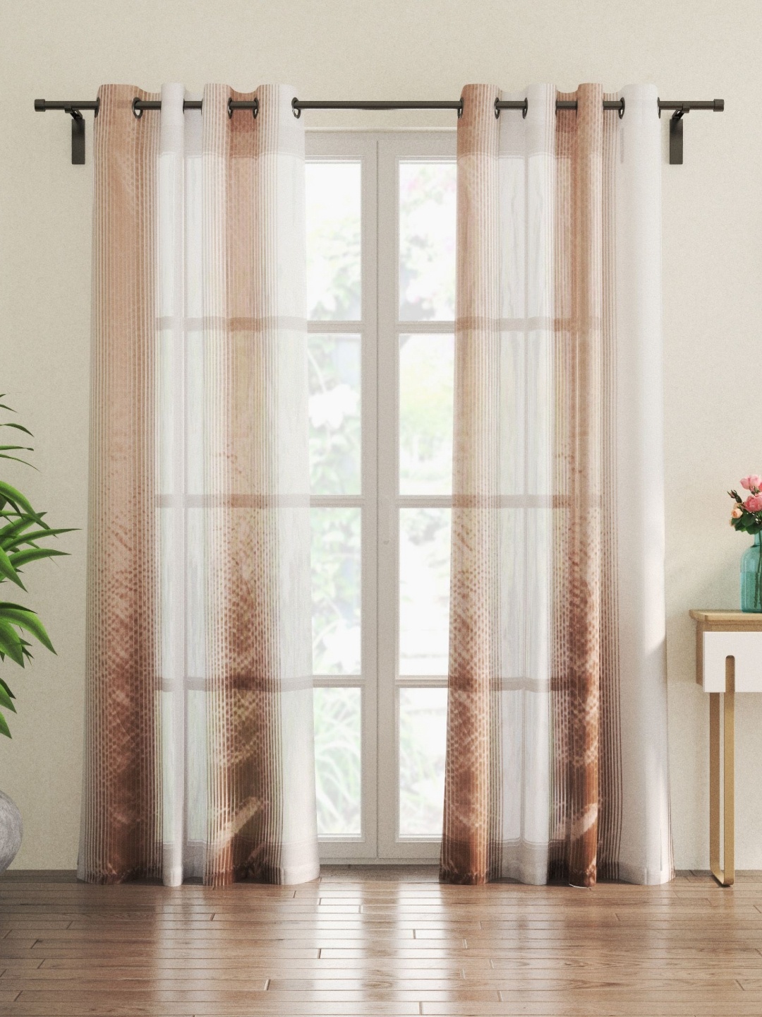 

Home Centre Corsica Beige 2 Pieces Striped Printed Sheer Door Curtain