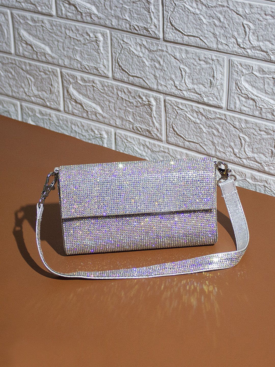 

VASKA Embellished Structured Handheld Bag, Silver