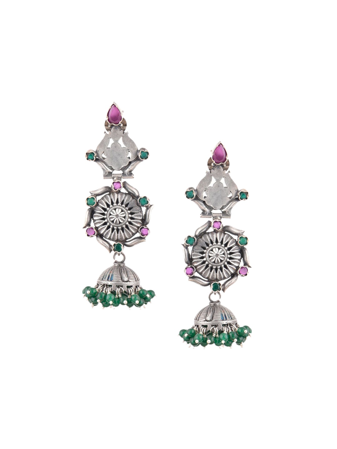 

Indianshelf 92.5 Sterling Silver Contemporary Stone Studded & Beaded Jhumkas