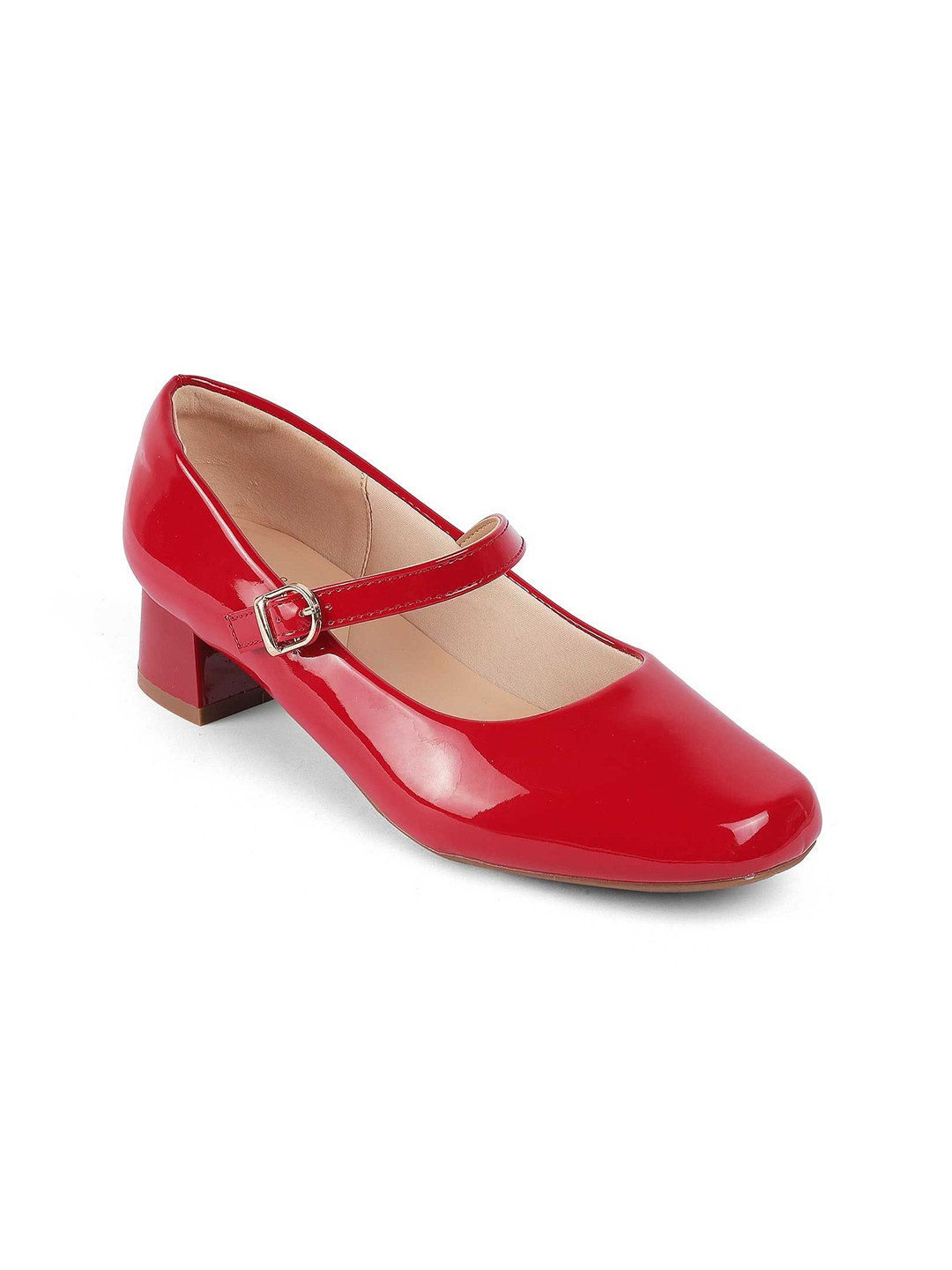 

Tresmode Women Solid Work Slim Heeled Mary Janes with Buckles, Red