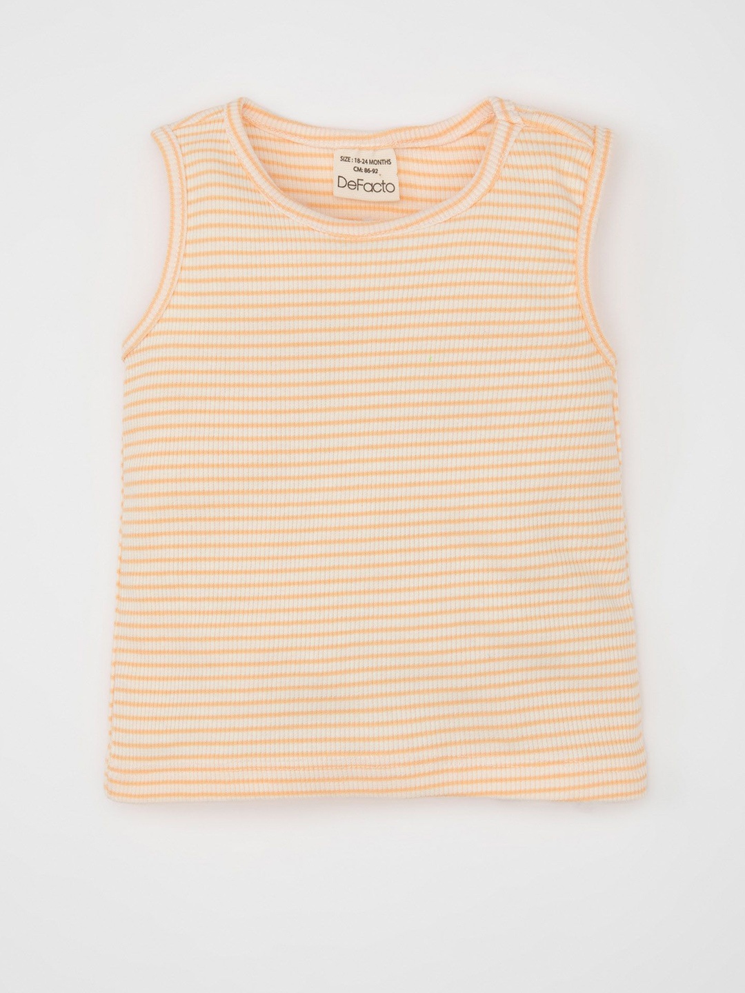 

DeFacto Girls Horizontal Striped Round Neck Cotton Top, Peach