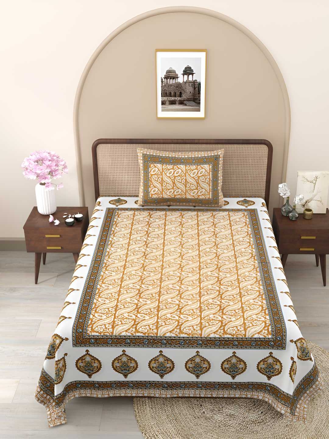

Jinaya's Yellow & White Floral Printed Pure Cotton 210 TC Single Bedsheet & 1 Pillow Cover