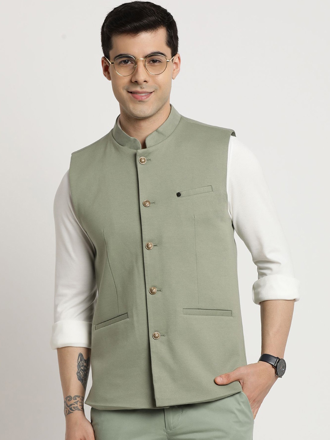 

Turtle Woven Nehru Jacket, Olive