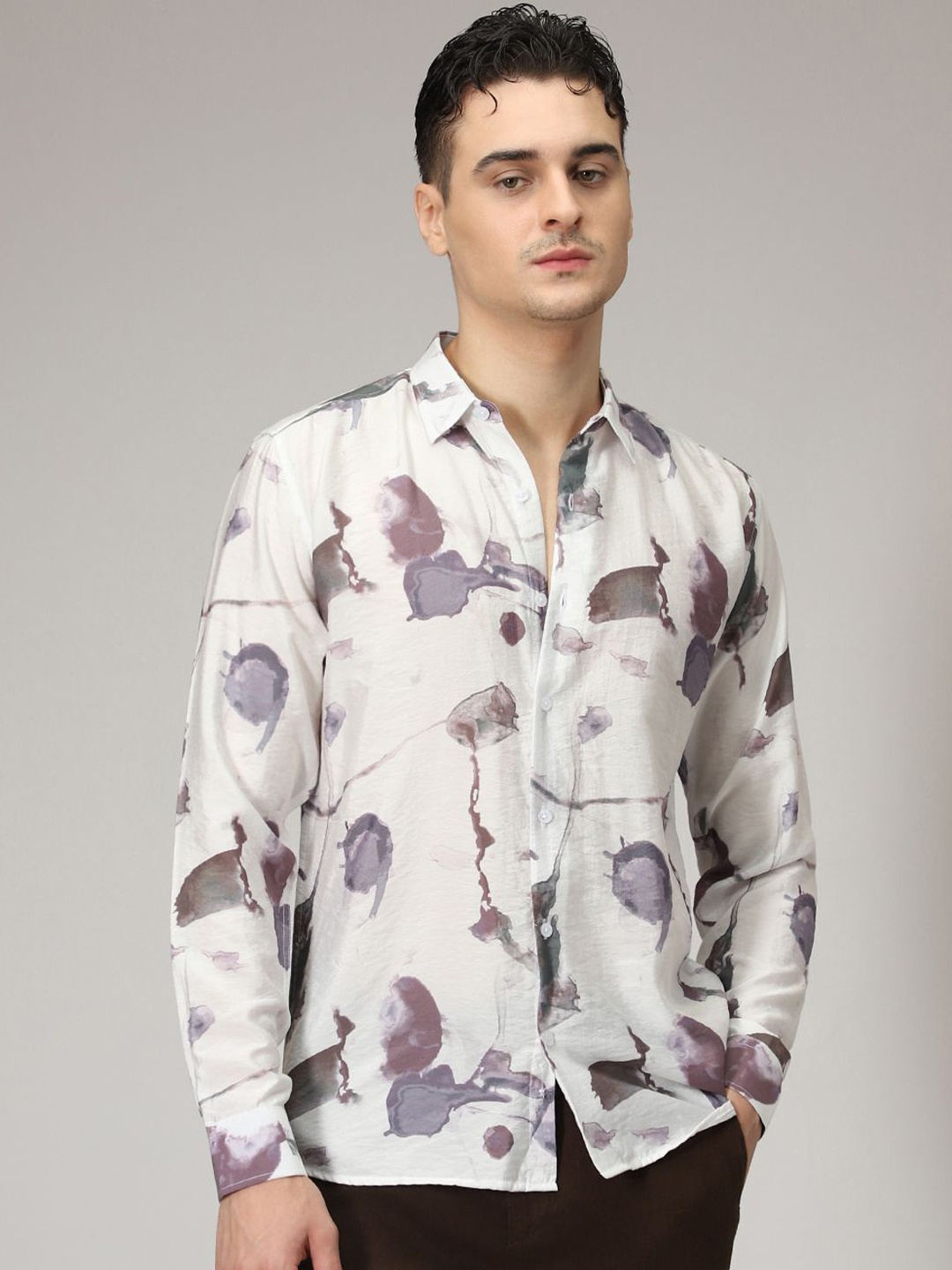 

Banana Club Men Classic Slim Fit Opaque Printed Casual Shirt, Lavender