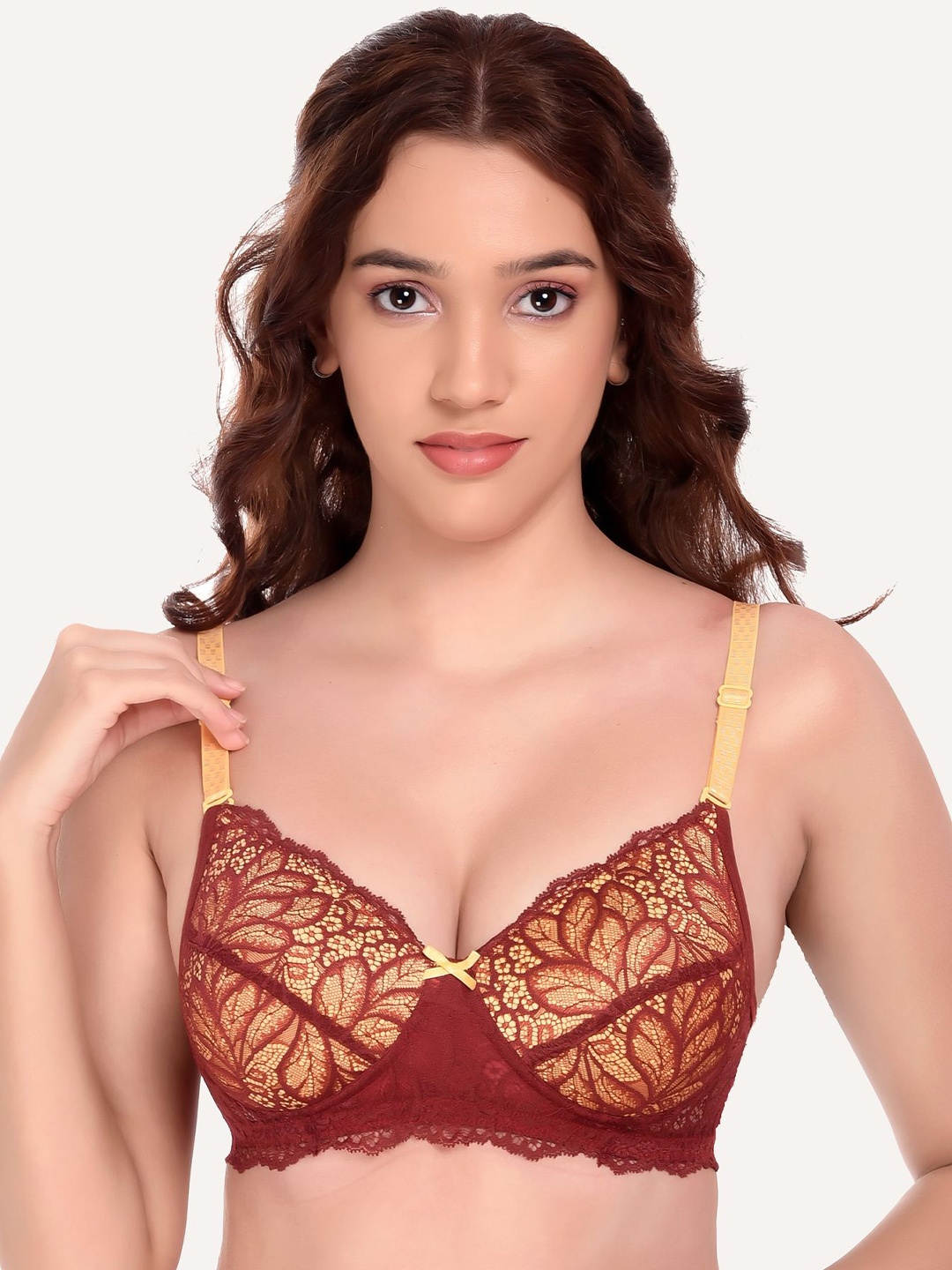 

DressBerry Self Design Full Coverage Heavily Padded Bra, Brown