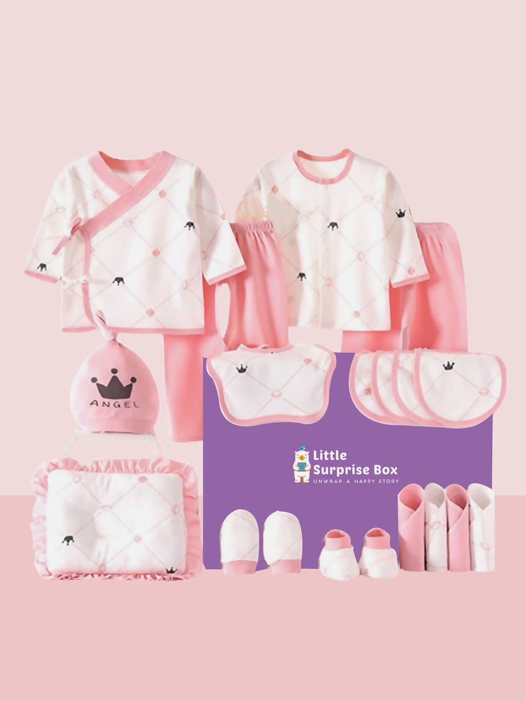 

Little Surprise Box LLP Kids-Unisex Infants 19-Pcs Baby Apparel Gift Set, Pink