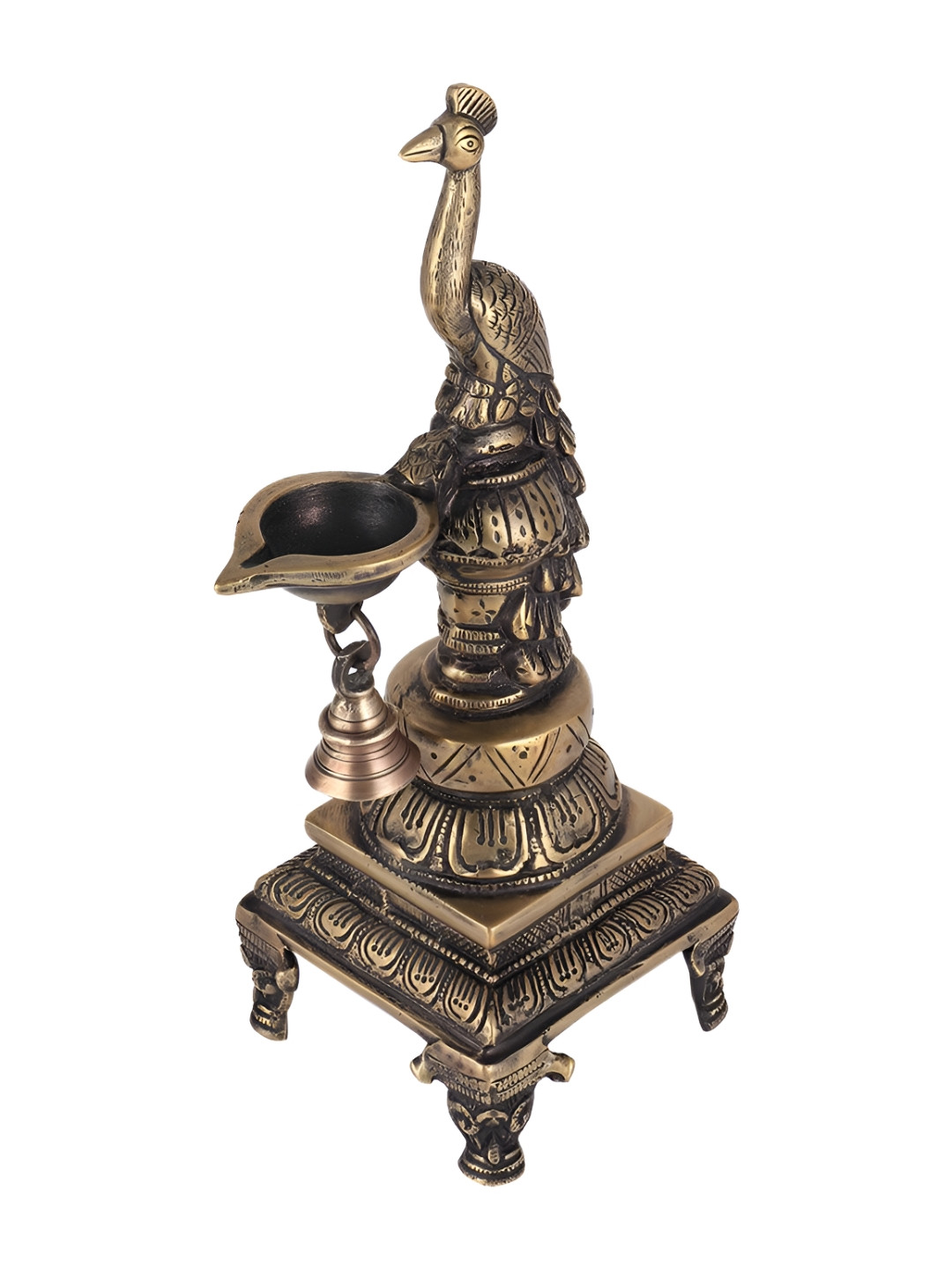 

Indianshelf Bronze Toned Brass Textured Peacock Pooja Diya