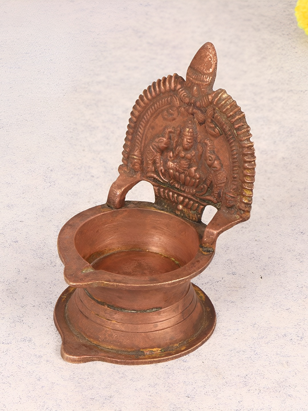 

Indianshelf Bronze-Toned Textured Brass Diya Pooja Essentials