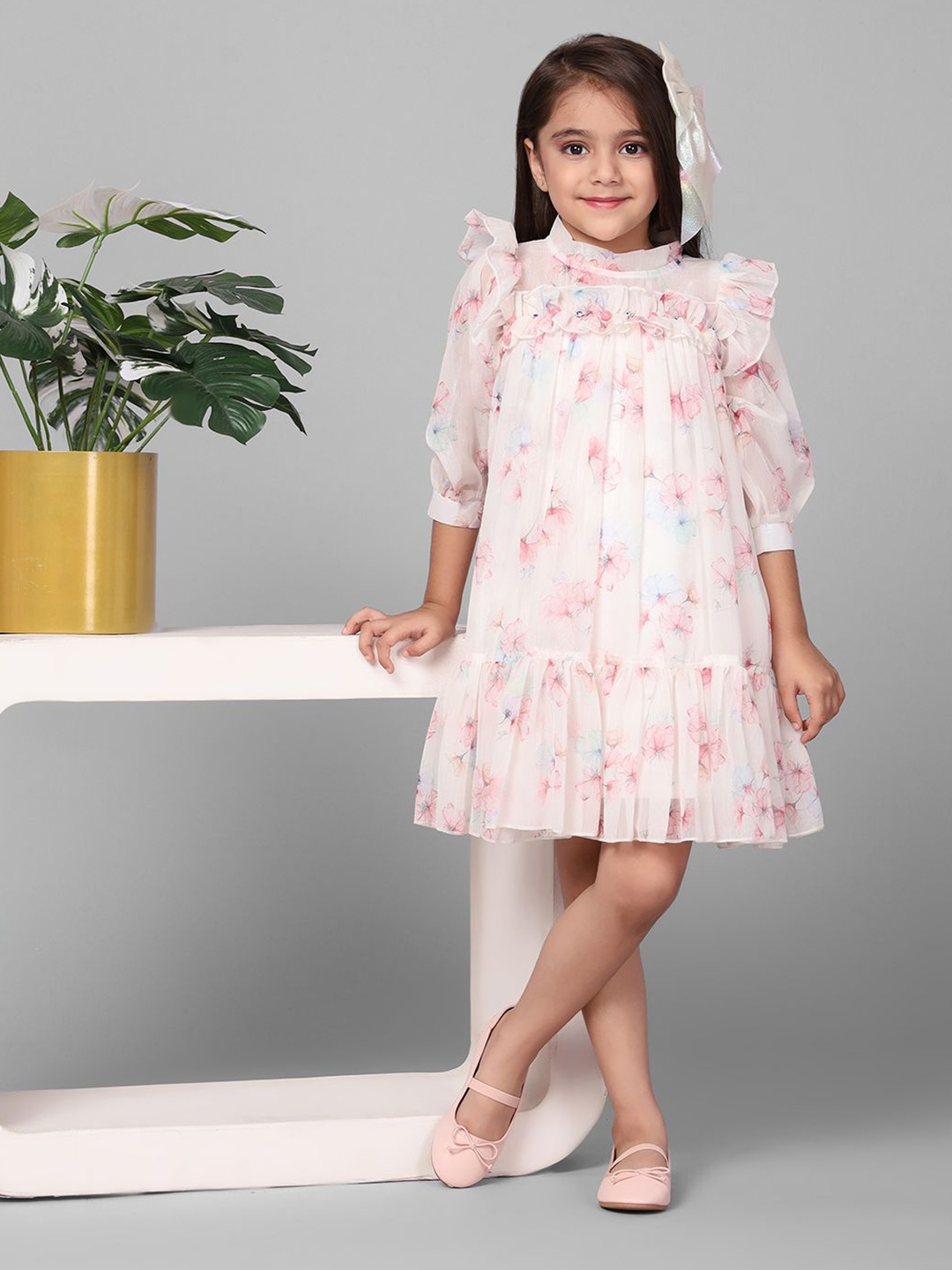 

Macwin Girls Georgette A-Line Floral Dress, Pink