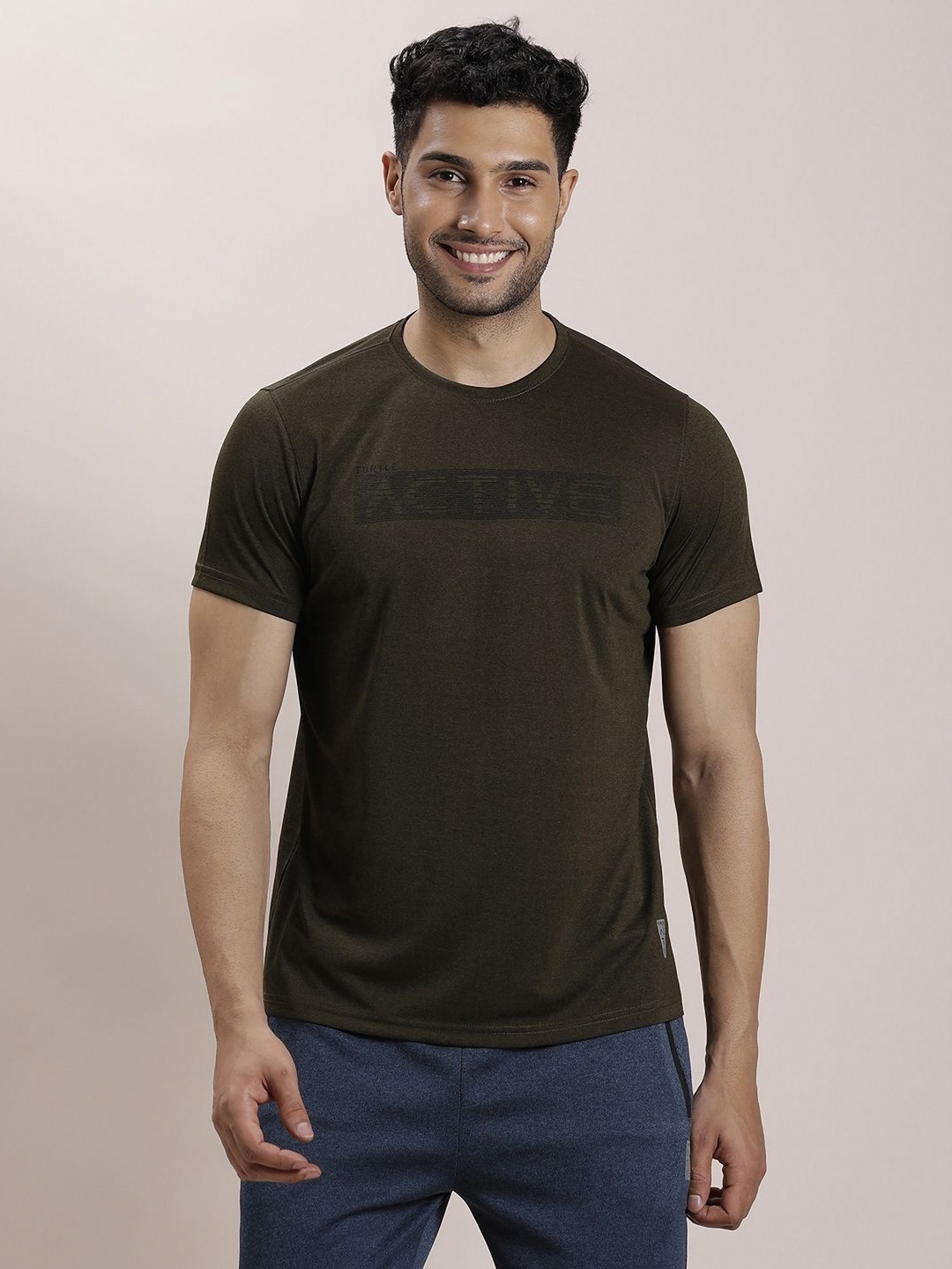 

Turtle Men Typography Printed Round Neck Slim Fit T-shirt, Brown