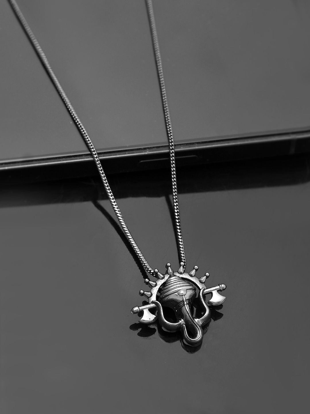 

Voylla Men Rhodium Plated Stylish Trishul Pendant With Chain, Silver