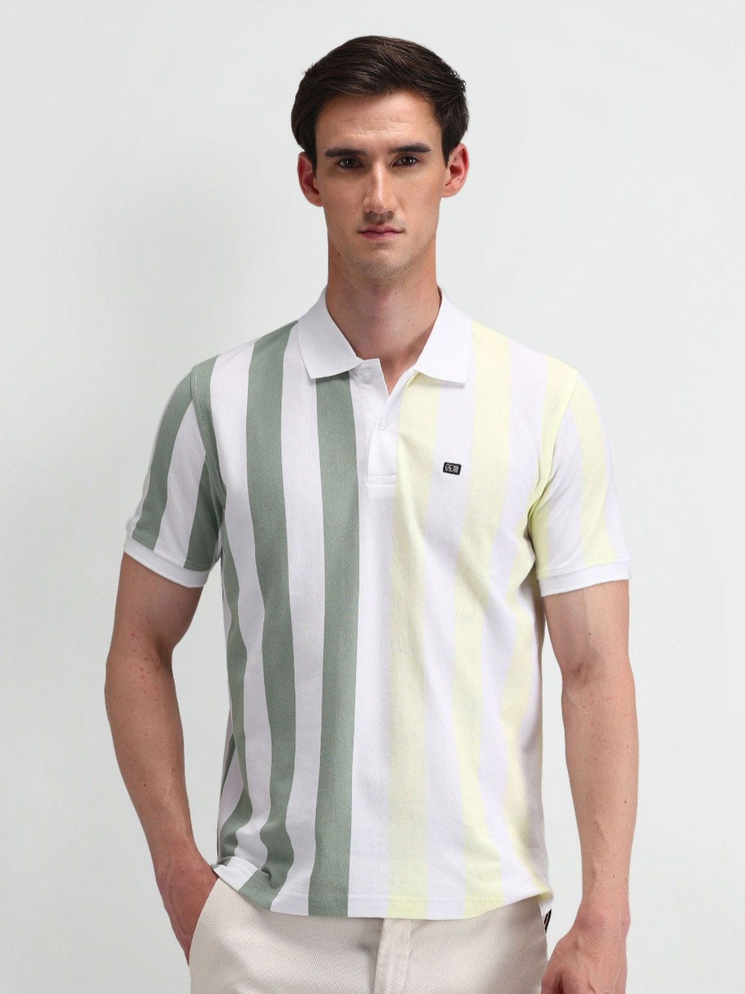 

Arrow Sport Men Striped Polo Collar Cotton T-shirt, White