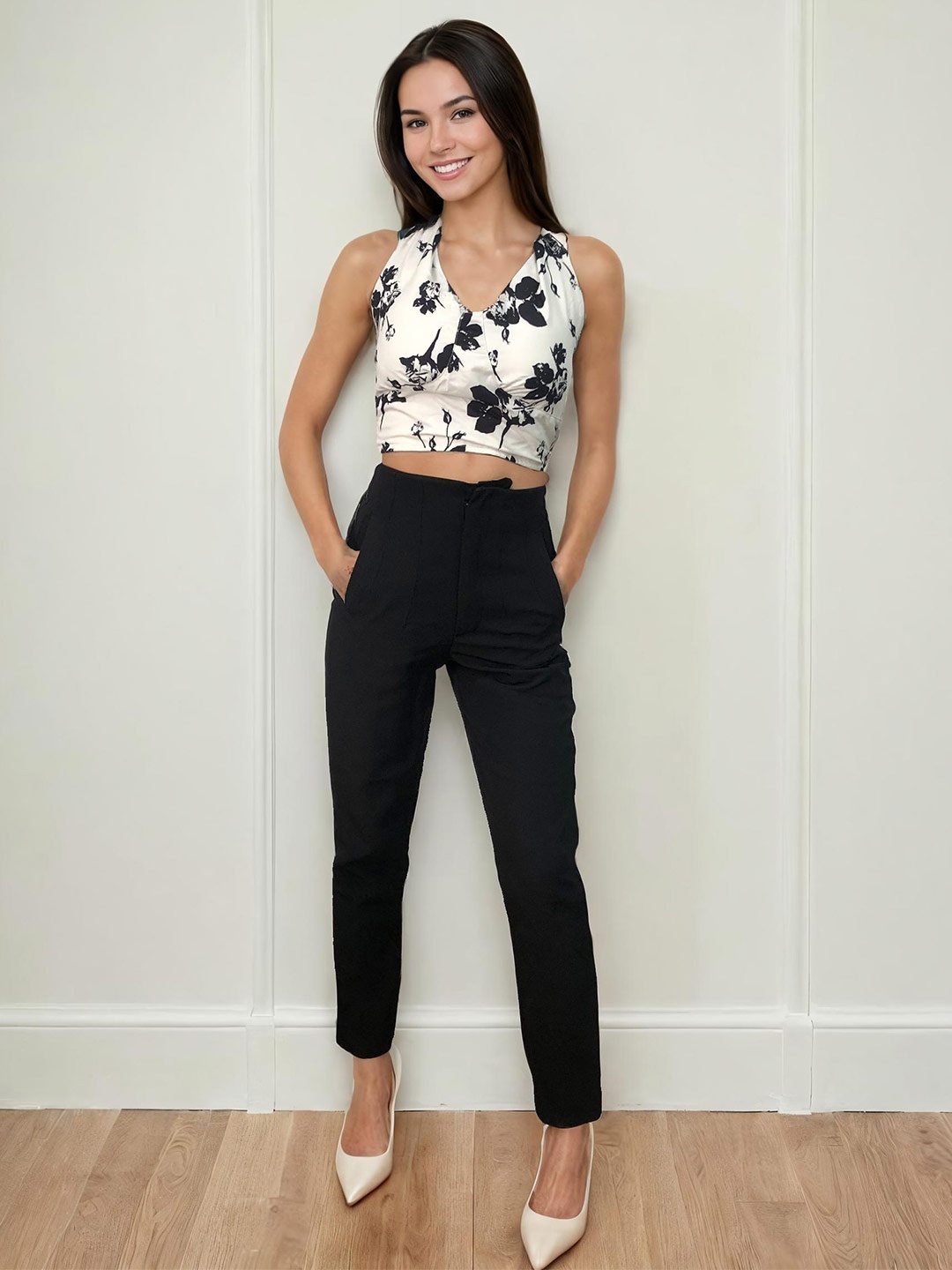 

Alamode By Akanksha Women Floral Printed Halter Neck Top, White