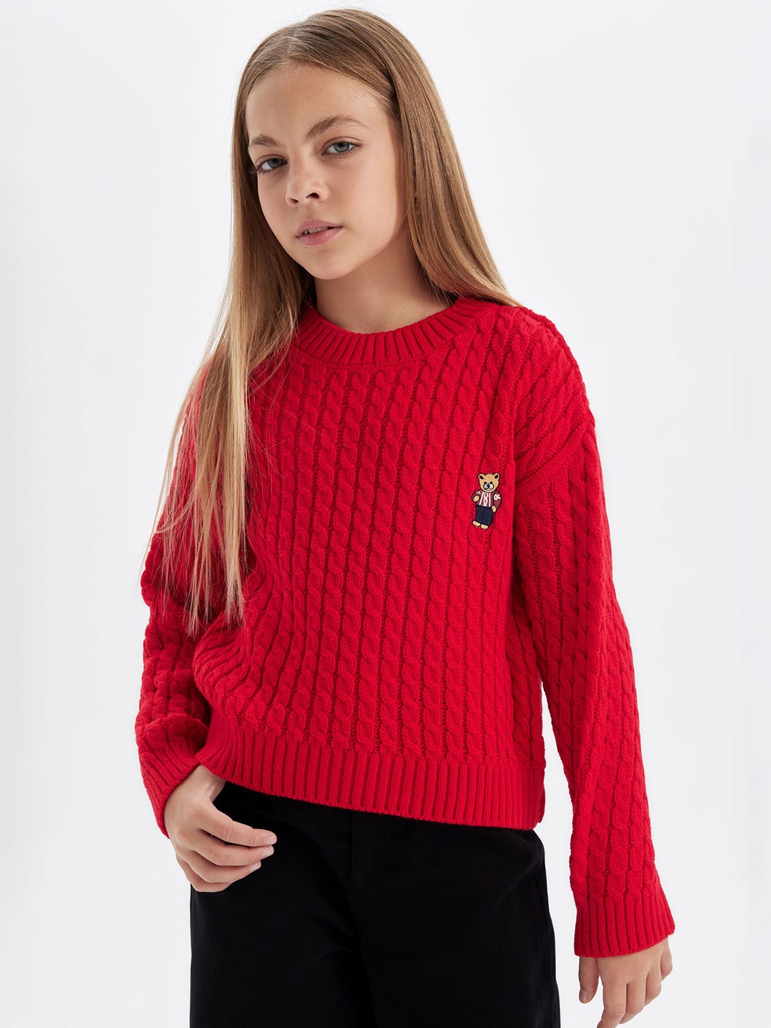 

DeFacto Girls Cable Knit Pullover, Red