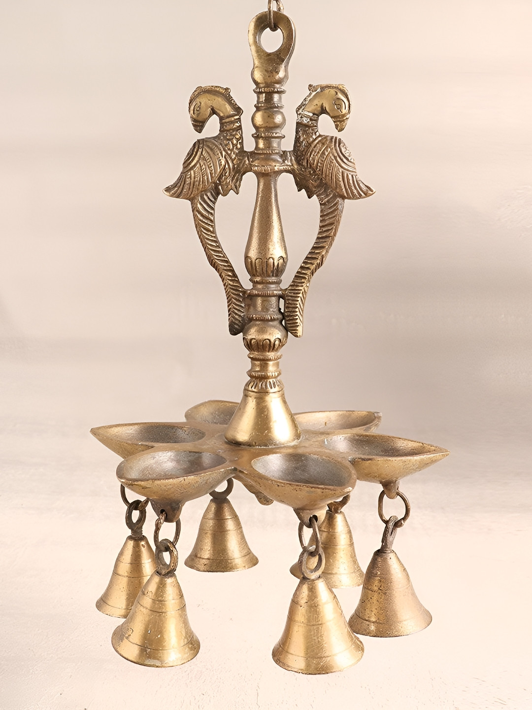 

Indianshelf Bronze-Toned Peacock Bell Hanging Brass Diya Pooja Essentials