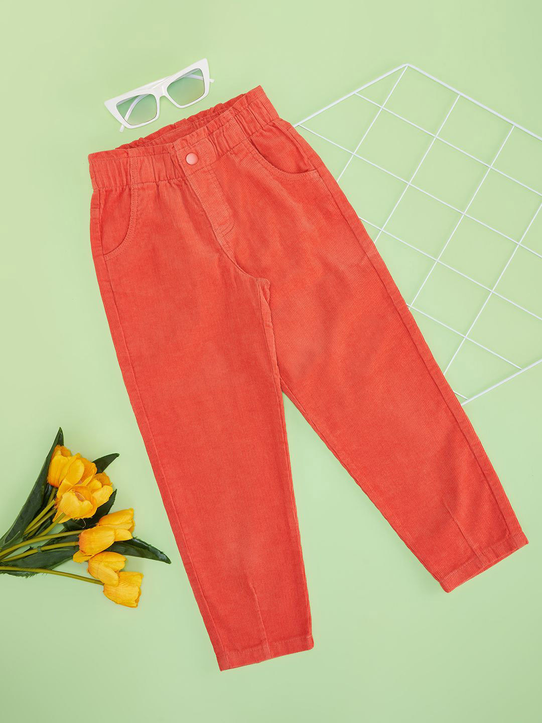 

Pantaloons Junior Girls Solid Regular Fit Trousers, Orange