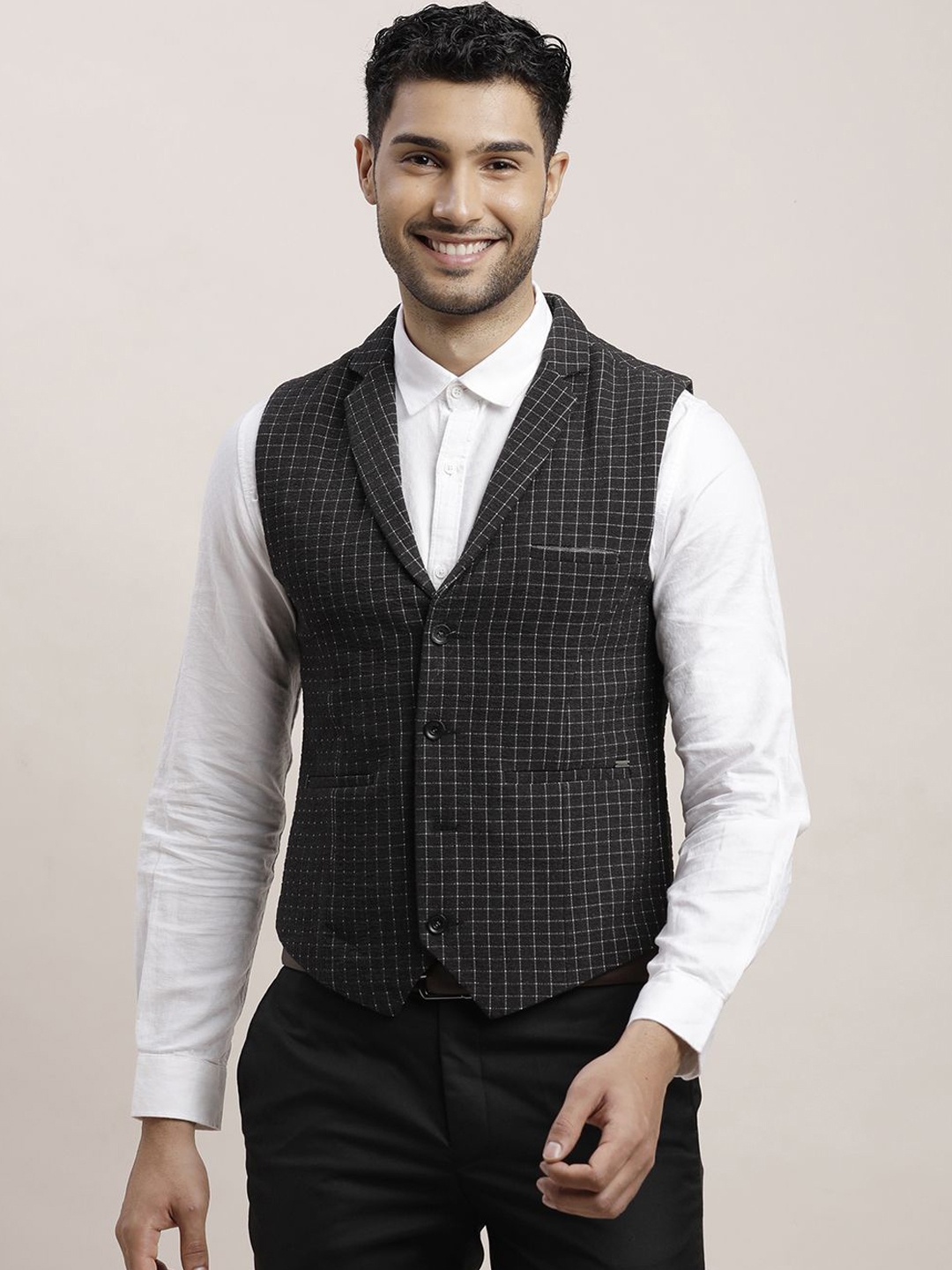 

Turtle Self Design Casual Waist Coat, Charcoal