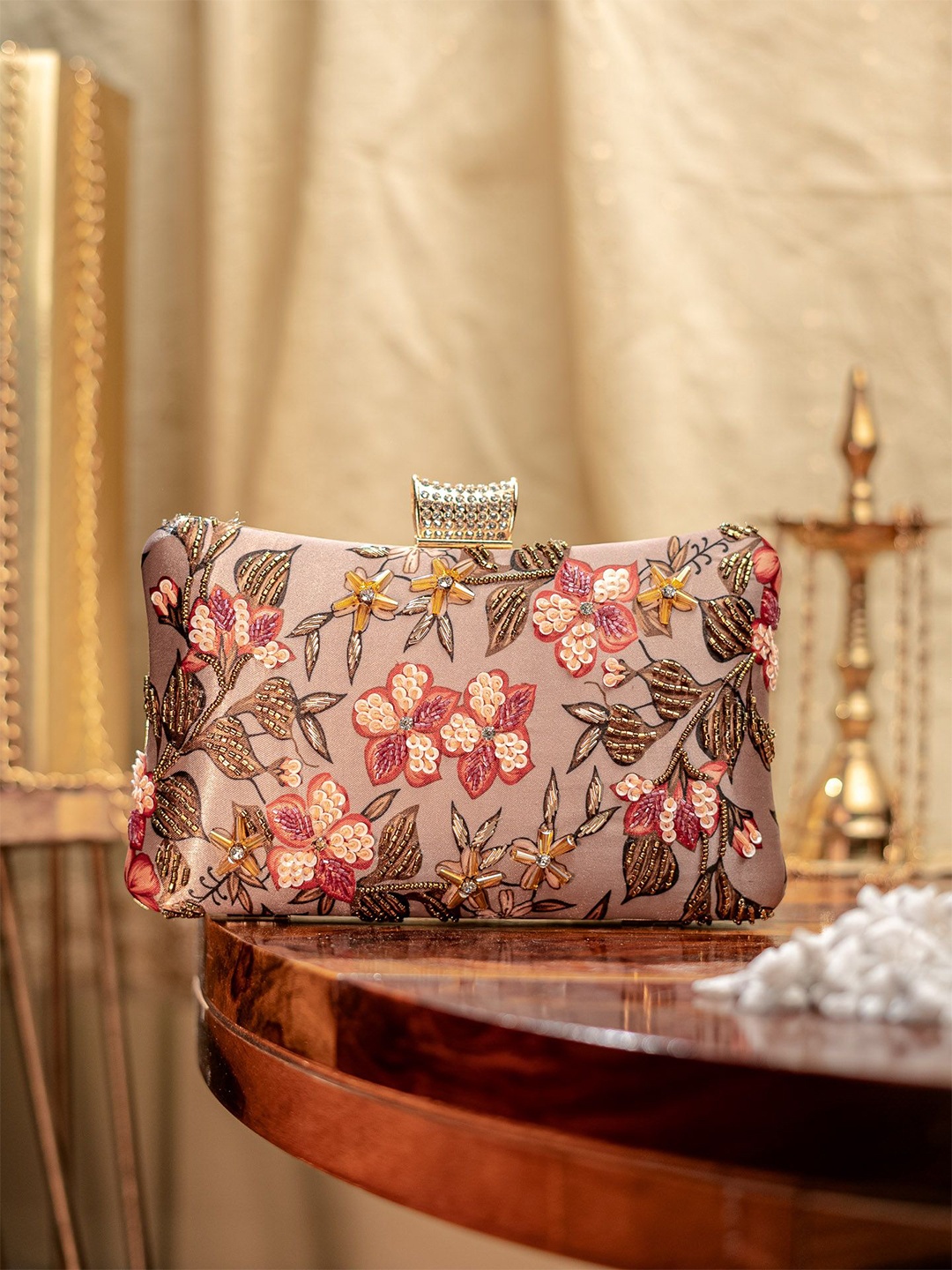 

NR By Nidhi Rathi Embellished Box Clutch, Beige