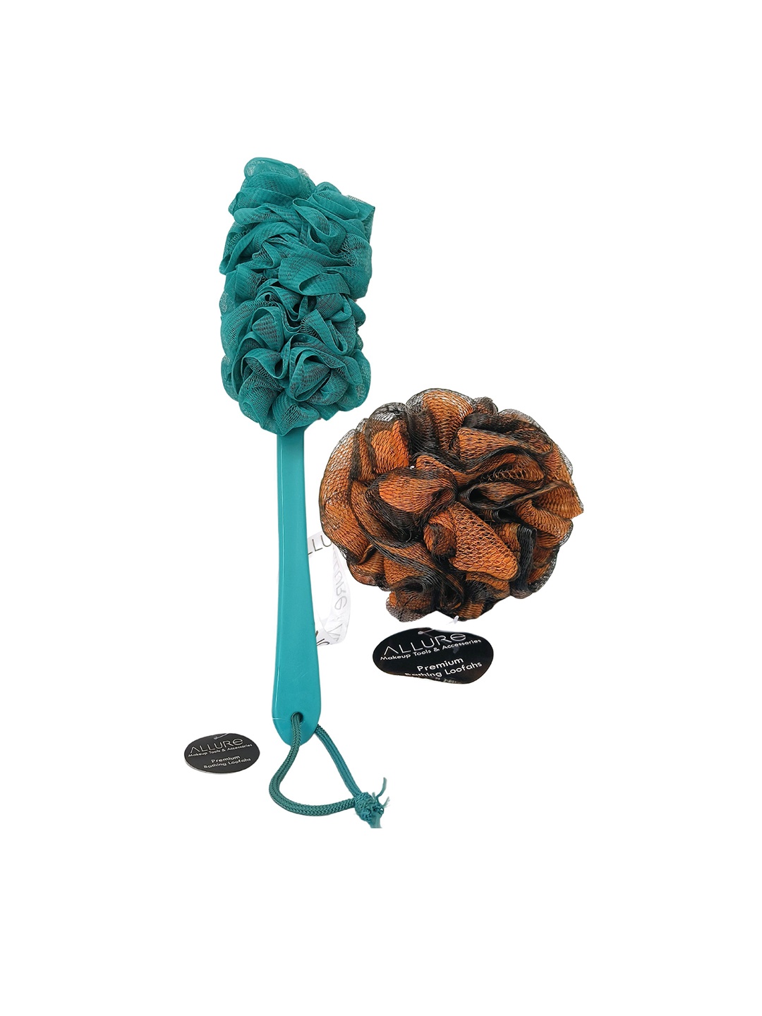 

Allure Pack of 2 Assorted Metallic Colored Bath Brush & Loofah, Teal