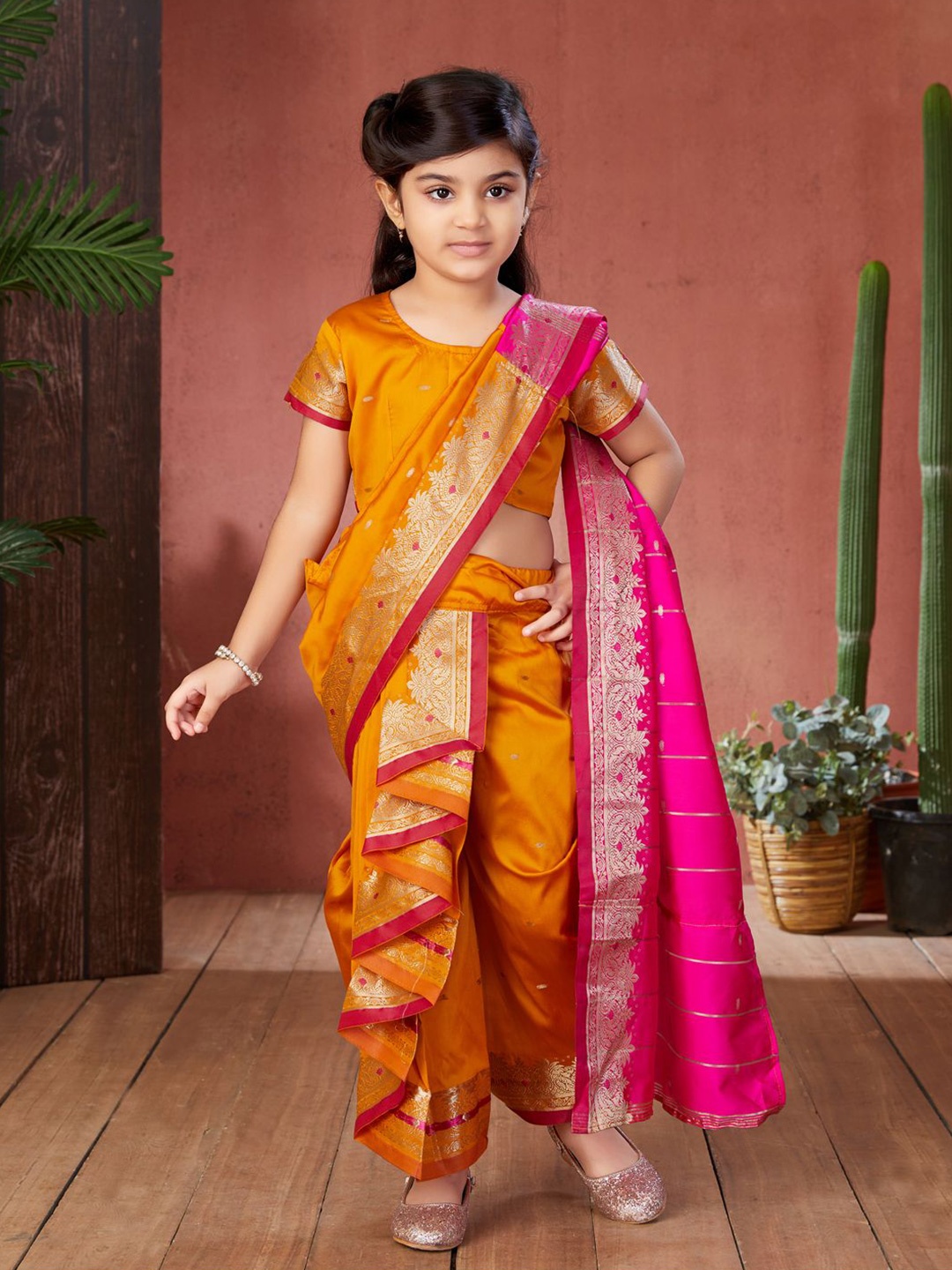 

Aarika Girls Woven Design Dhoti Saree, Mustard