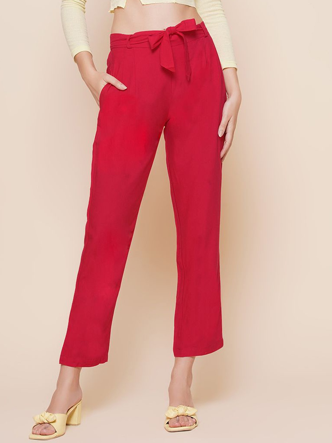 

BAESD Relaxed Women Solid Regular Fit High-Rise Trousers, Red