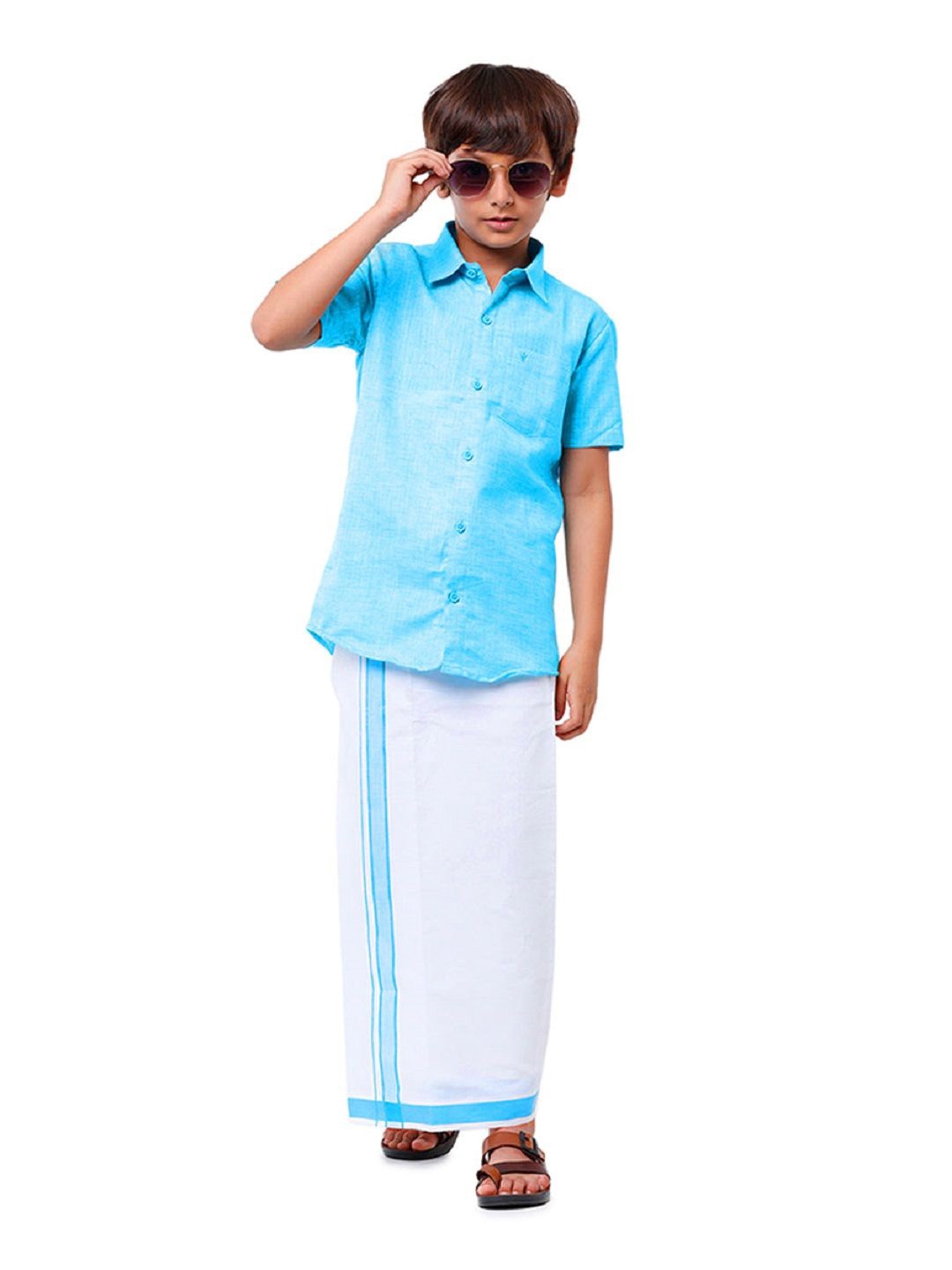 

RAMRAJ Boys Matching Dhoti & Shirt Combo, Blue