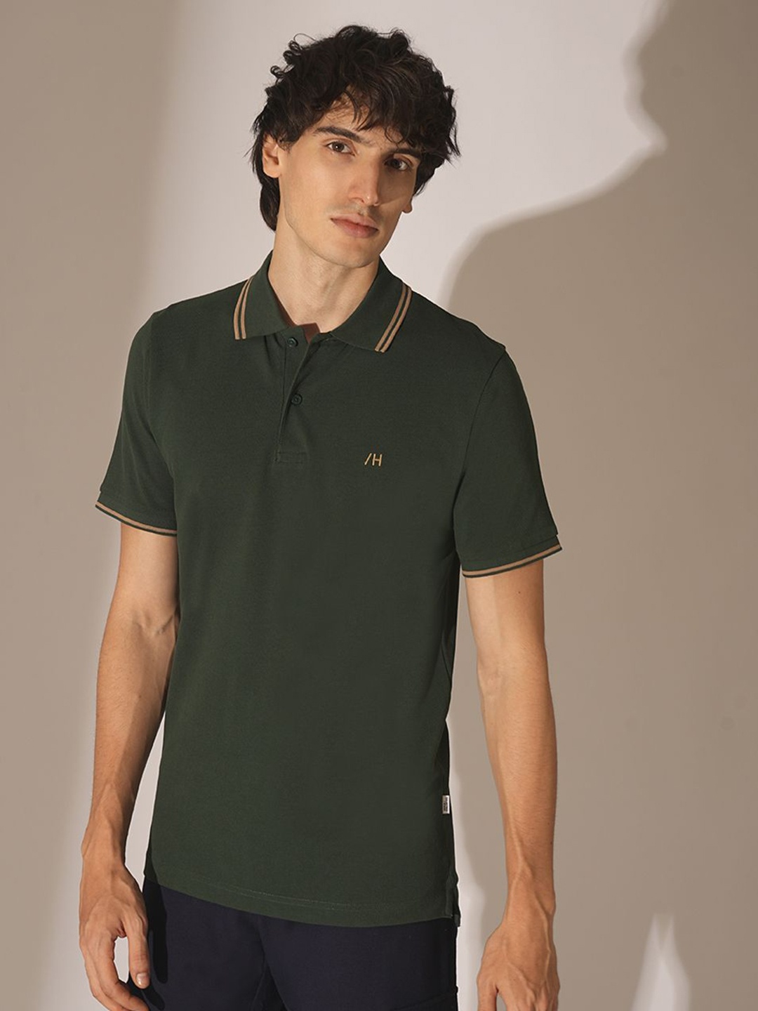 

SELECTED Men Solid Polo Collar Organic Cotton Slim Fit T-shirt, Green