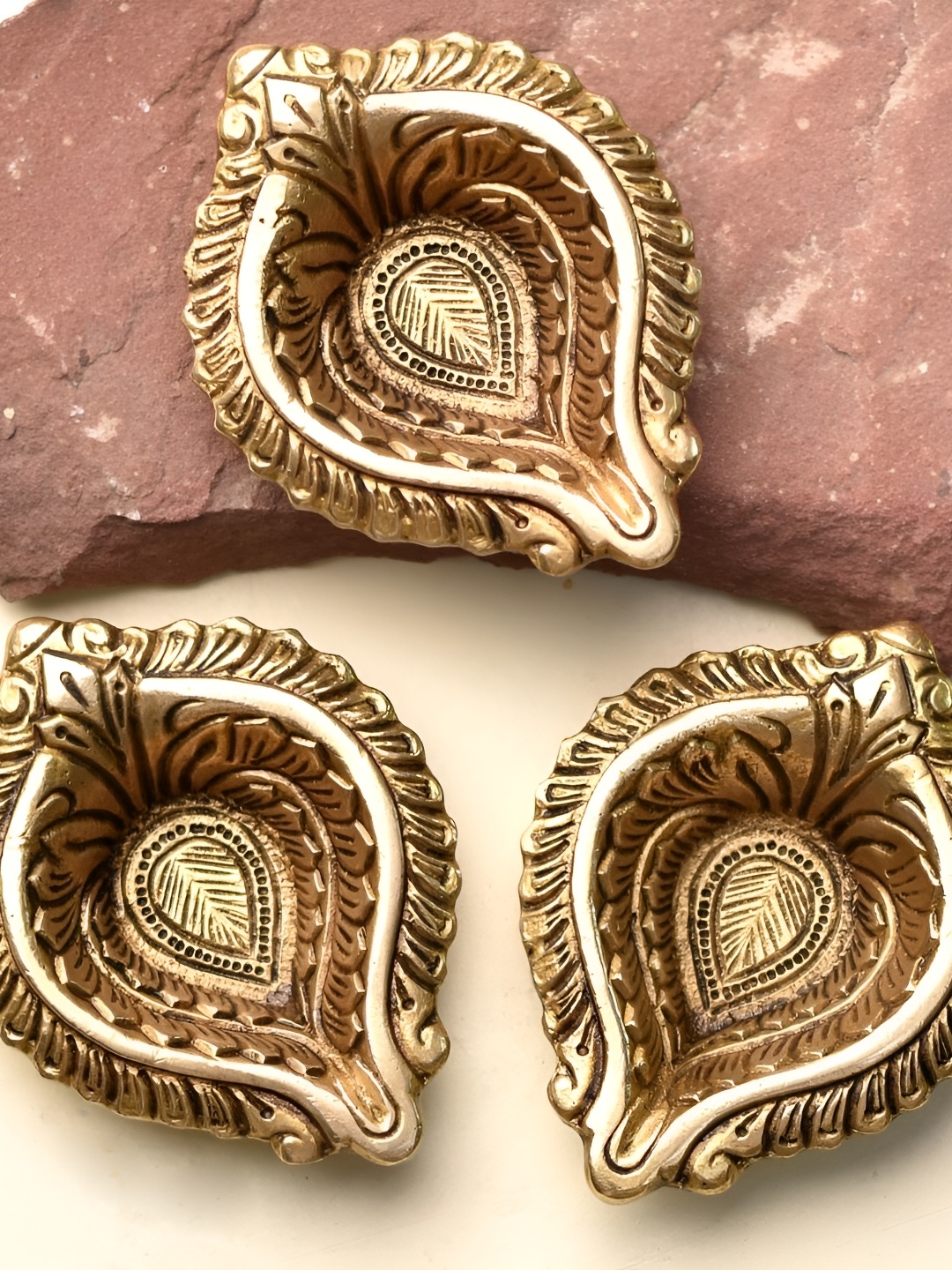 

Indianshelf Gold-Toned 3 Pieces Textured Diwali Deepak Diya
