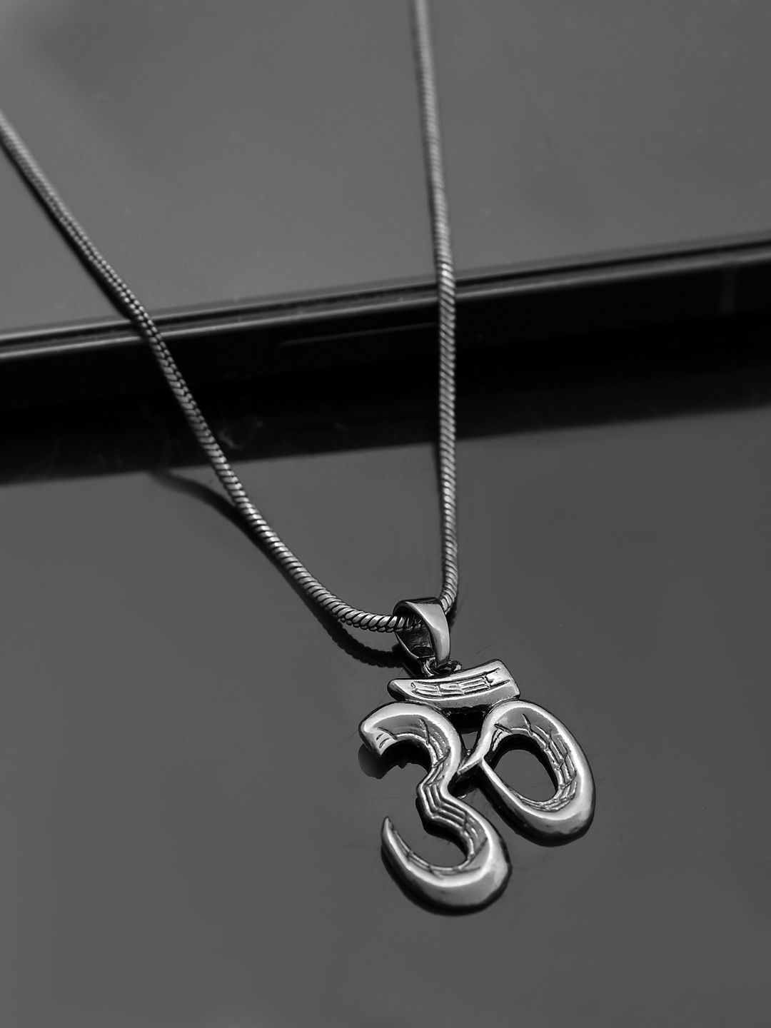 

Voylla Eclipse Rhodium-Plated Divine Om Pendant with Chain, Silver