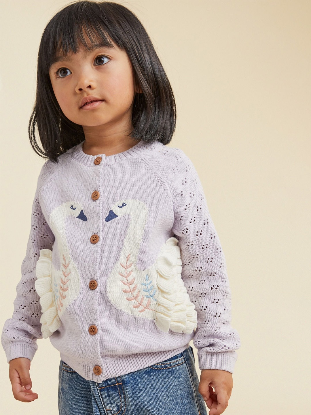 

mothercare Girls Animal Cardigan with Embroidered Cotton Detail, Purple