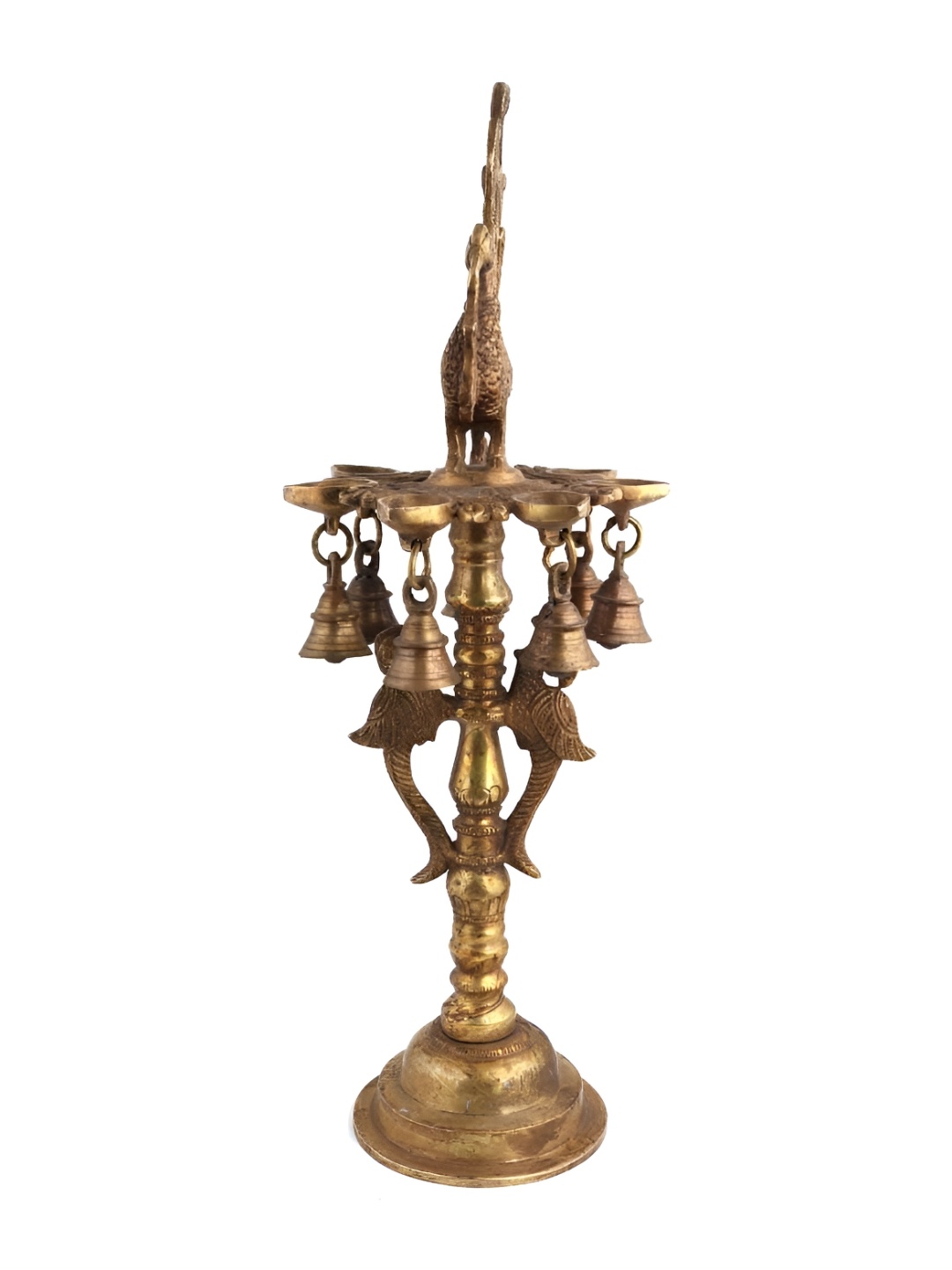 

Indianshelf Gold Toned Textured Brass Pooja Diya With Bell
