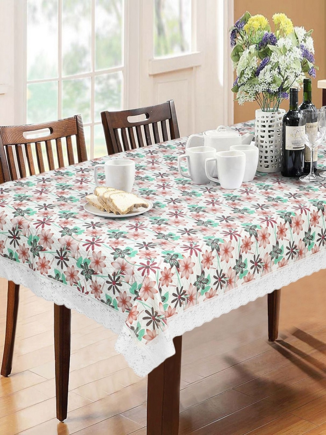 

LooMantha Green Floral Printed Waterproof Plastic 6-Seater Table Cover