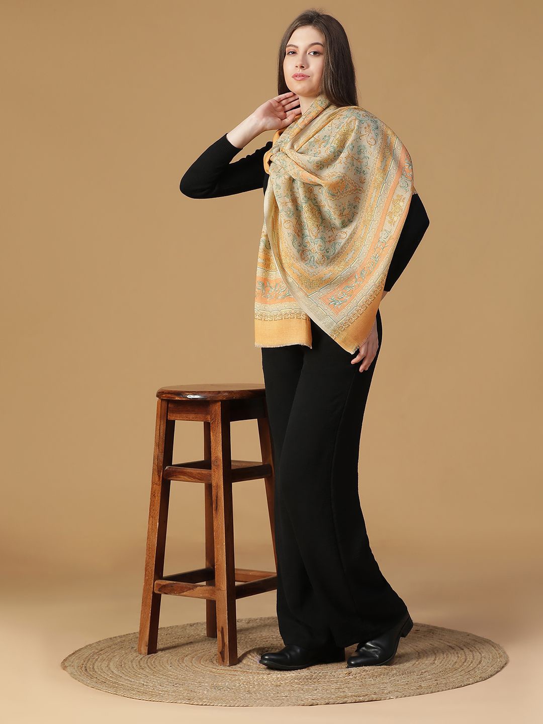 

SHINGORA Women Printed Stole, Orange