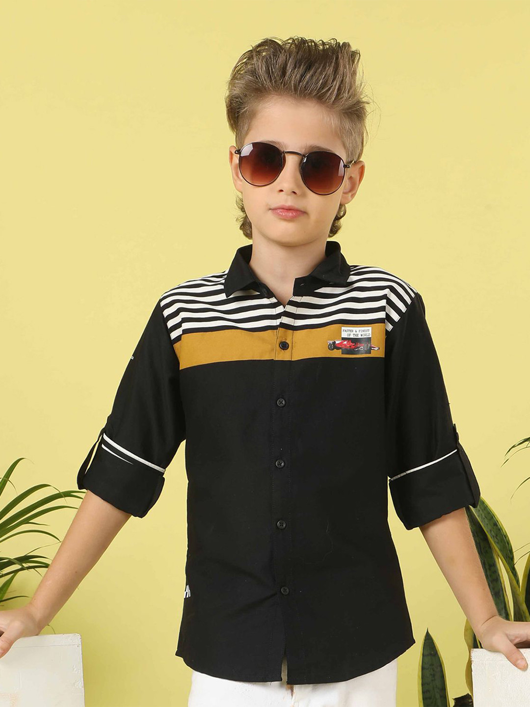 

MashUp Boys Striped Opaque Casual Shirt, Black