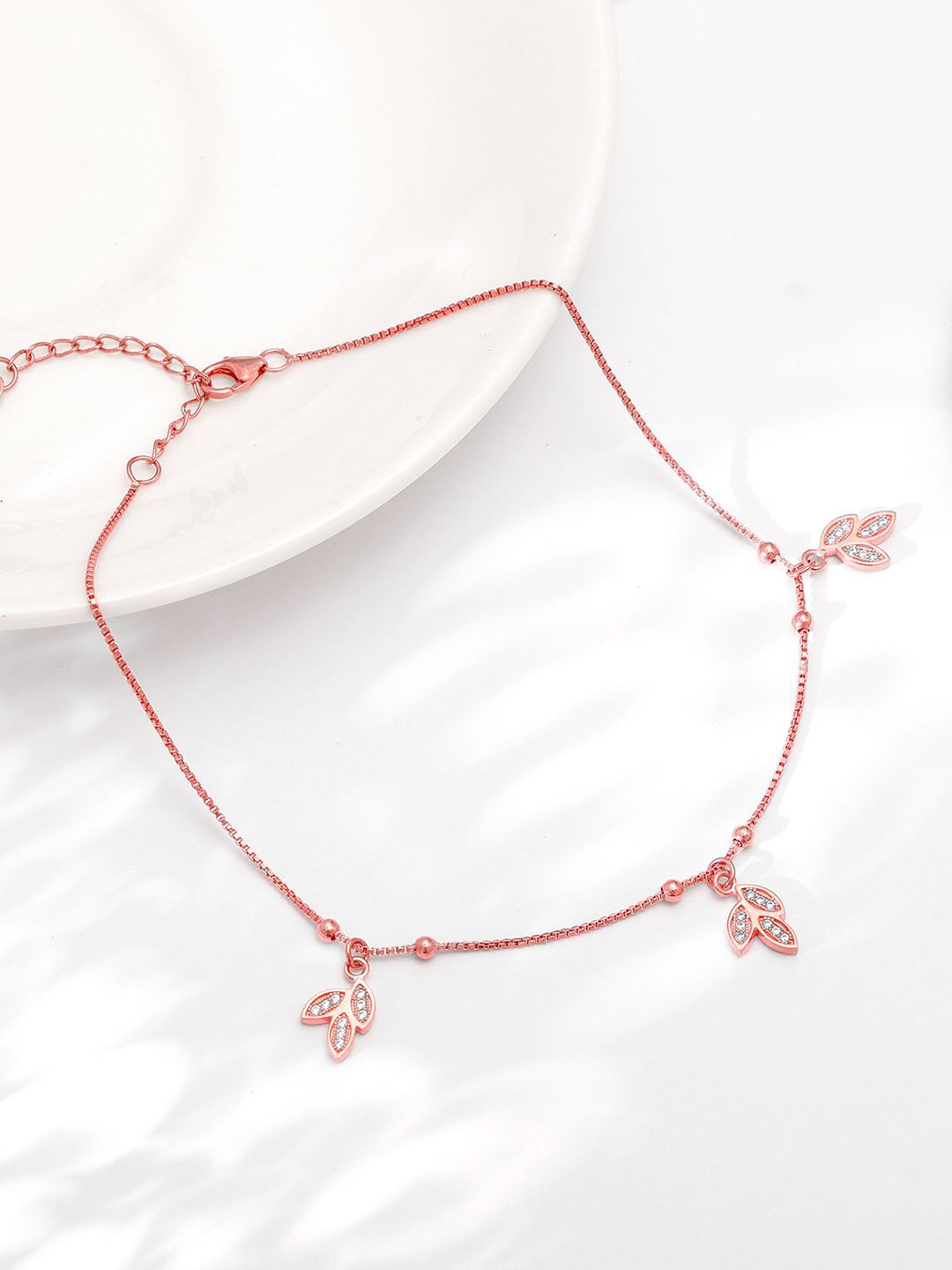 

GIVA 925 Sterling Silver Rose Gold-Plated Glowy Leaf Anklet