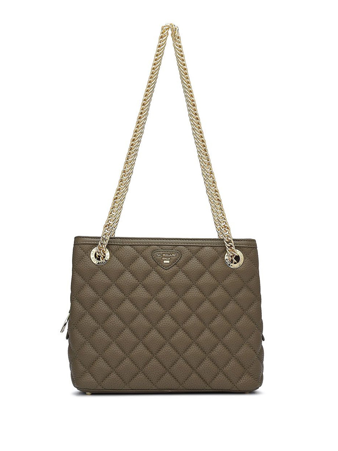 

Da Milano Textured Leather Structured Shoulder Bag with Quilted, Brown