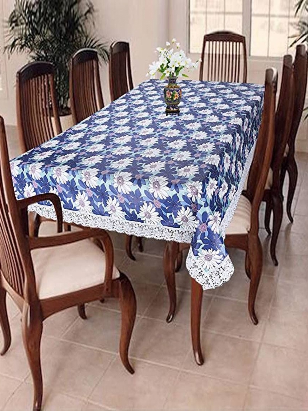 

LooMantha Blue Floral Printed Waterproof 6-Seater Table Cover