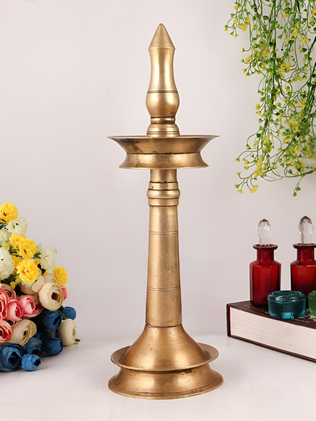 

Indianshelf GoldToned and Black Textured Brass Diwali Standing Diya, Gold