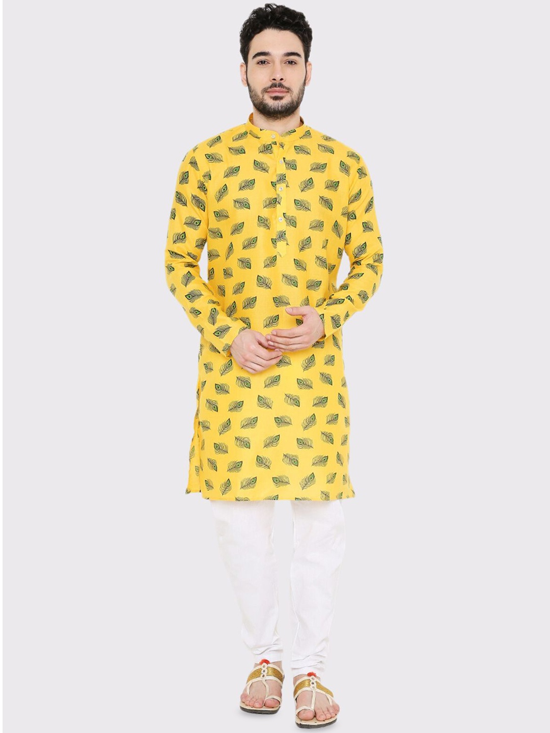 

Maharaja Ethnic Motifs Printed Mandarin Collar Straight Kurta, Yellow