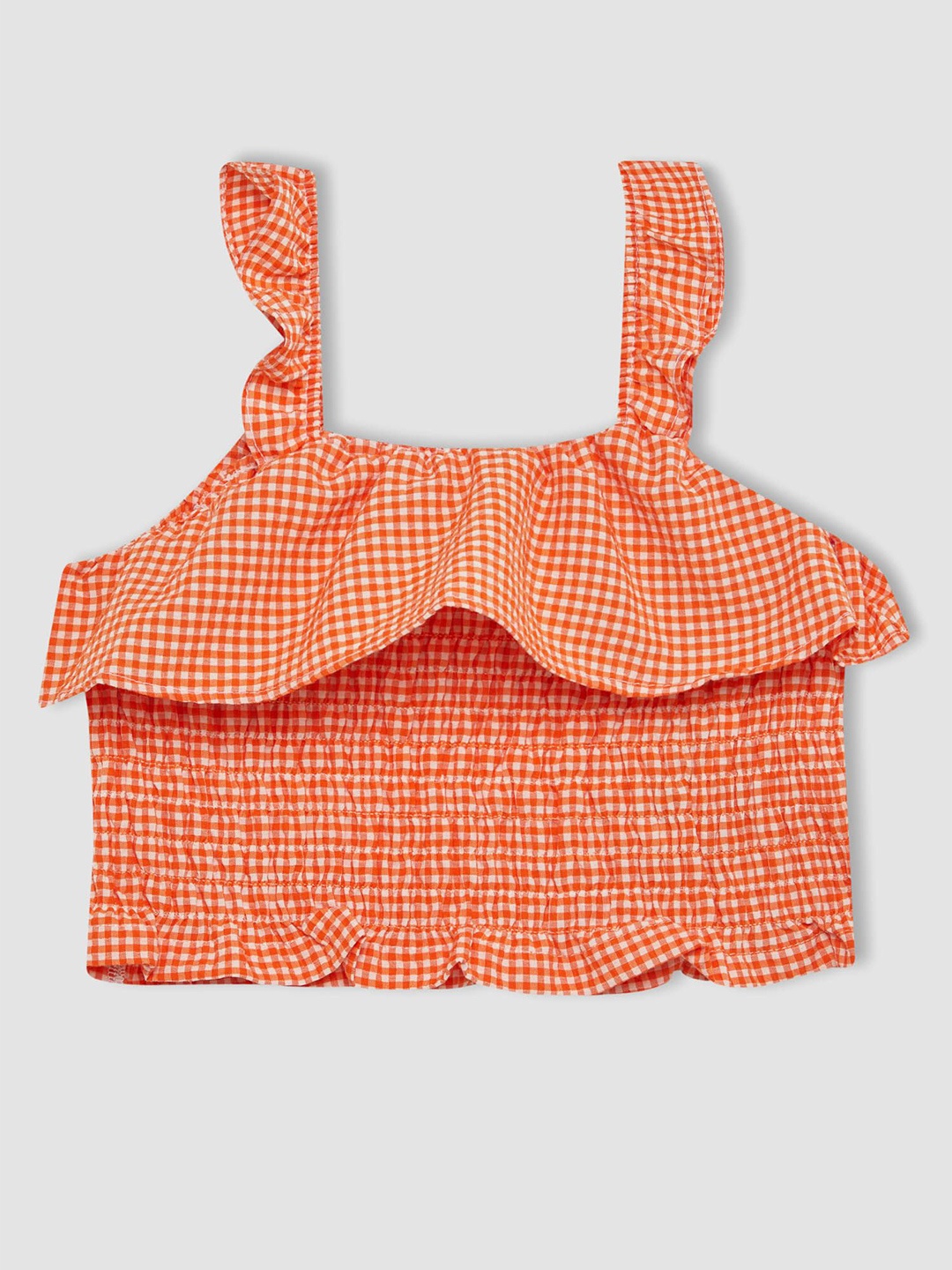 

DeFacto Girls Checked Shoulder Straps Cotton Top, Orange